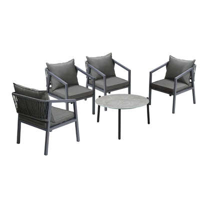 Livsip 4 Seater Outdoor Patio Set Grey 70cm Coffee Table-Outdoor Patio Set-PEROZ Accessories