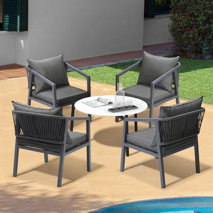 Livsip 4 Seater Outdoor Patio Set White 70cm Coffee Table Grey Chair-Outdoor Patio Set-PEROZ Accessories