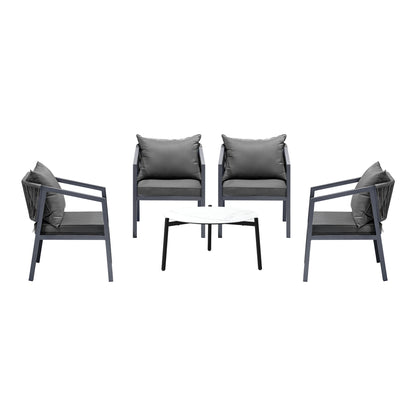 Livsip 4 Seater Outdoor Patio Set White 70cm Coffee Table Grey Chair-Outdoor Patio Set-PEROZ Accessories