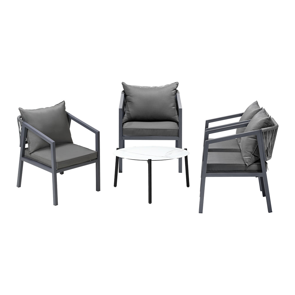 Livsip 4 Seater Outdoor Patio Set White 70cm Coffee Table Grey Chair-Outdoor Patio Set-PEROZ Accessories