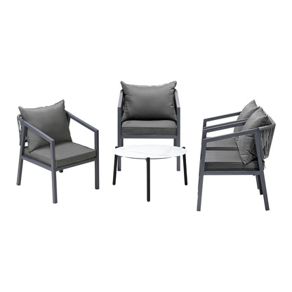 Livsip 4 Seater Outdoor Patio Set White 70cm Coffee Table Grey Chair-Outdoor Patio Set-PEROZ Accessories