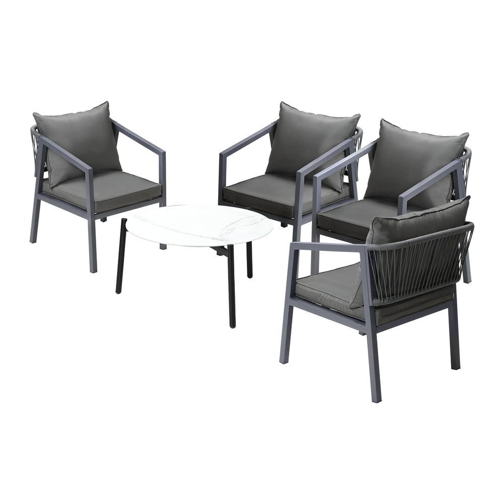 Livsip 4 Seater Outdoor Patio Set White 70cm Coffee Table Grey Chair-Outdoor Patio Set-PEROZ Accessories