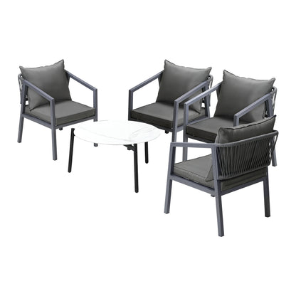 Livsip 4 Seater Outdoor Patio Set White 70cm Coffee Table Grey Chair-Outdoor Patio Set-PEROZ Accessories
