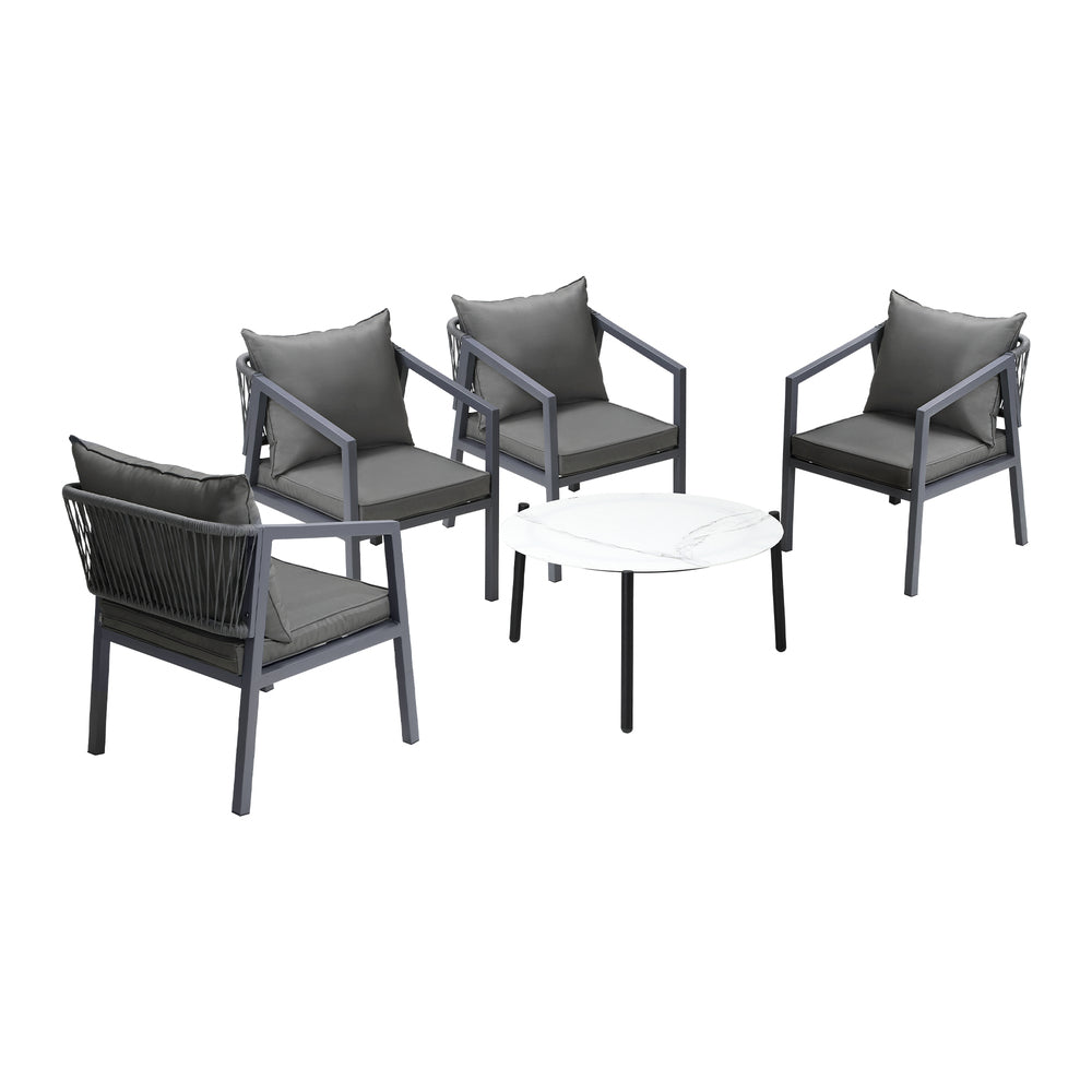 Livsip 4 Seater Outdoor Patio Set White 70cm Coffee Table Grey Chair-Outdoor Patio Set-PEROZ Accessories