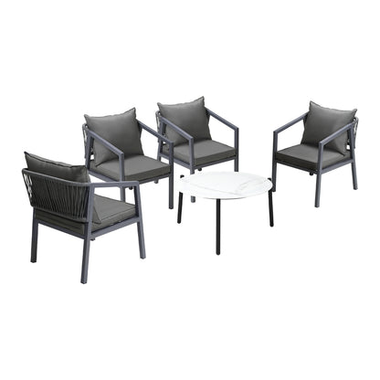 Livsip 4 Seater Outdoor Patio Set White 70cm Coffee Table Grey Chair-Outdoor Patio Set-PEROZ Accessories