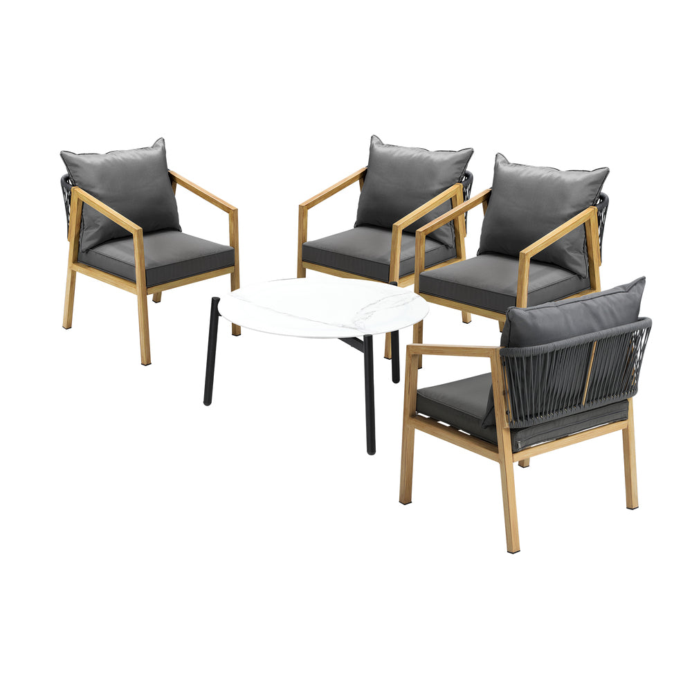 Livsip 4 Seater Outdoor Patio Set White 70cm Coffee Table Natural Chair-Outdoor Patio Set-PEROZ Accessories