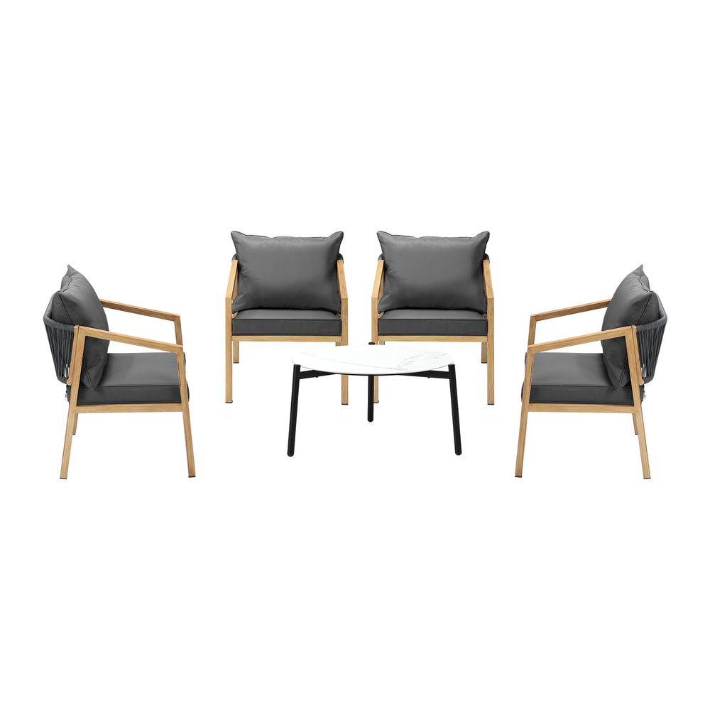 Livsip 4 Seater Outdoor Patio Set White 70cm Coffee Table Natural Chair-Outdoor Patio Set-PEROZ Accessories