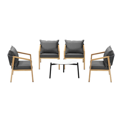 Livsip 4 Seater Outdoor Patio Set White 70cm Coffee Table Natural Chair-Outdoor Patio Set-PEROZ Accessories