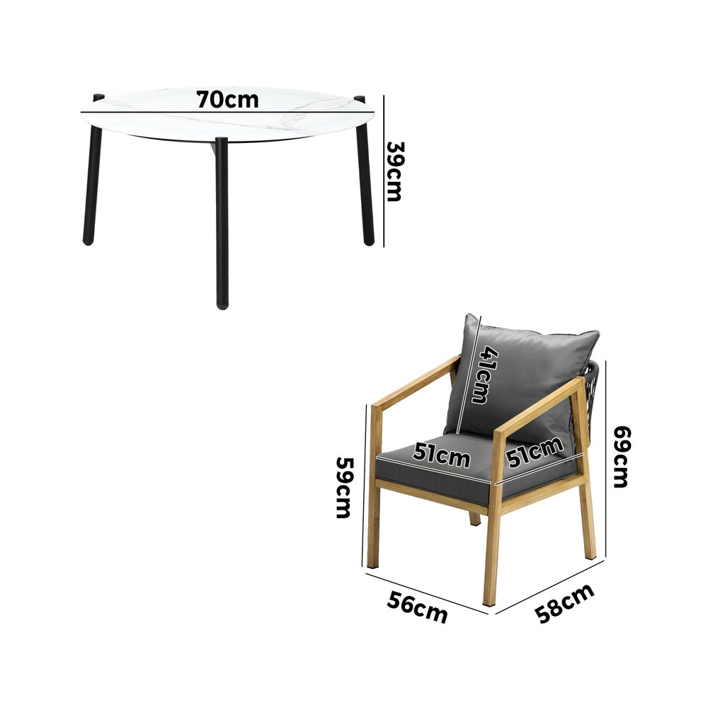 Livsip 4 Seater Outdoor Patio Set White 70cm Coffee Table Natural Chair-Outdoor Patio Set-PEROZ Accessories