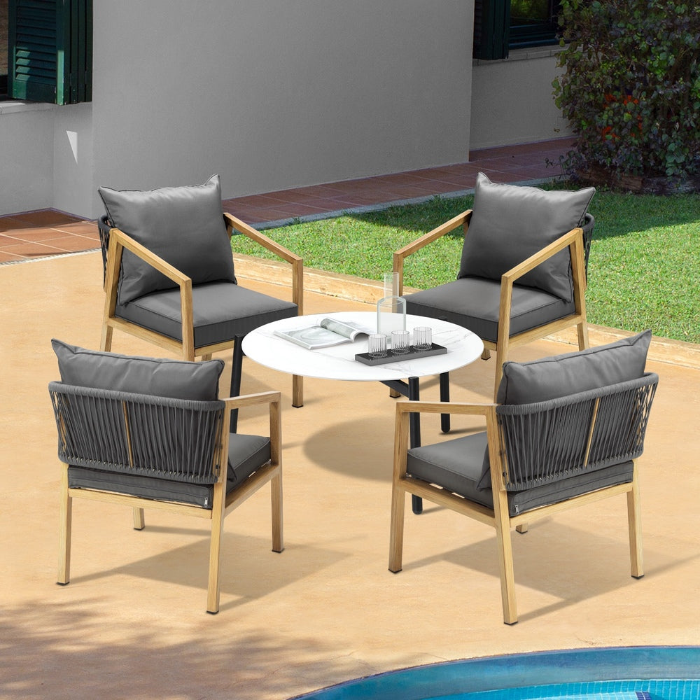 Livsip 4 Seater Outdoor Patio Set White 70cm Coffee Table Natural Chair-Outdoor Patio Set-PEROZ Accessories