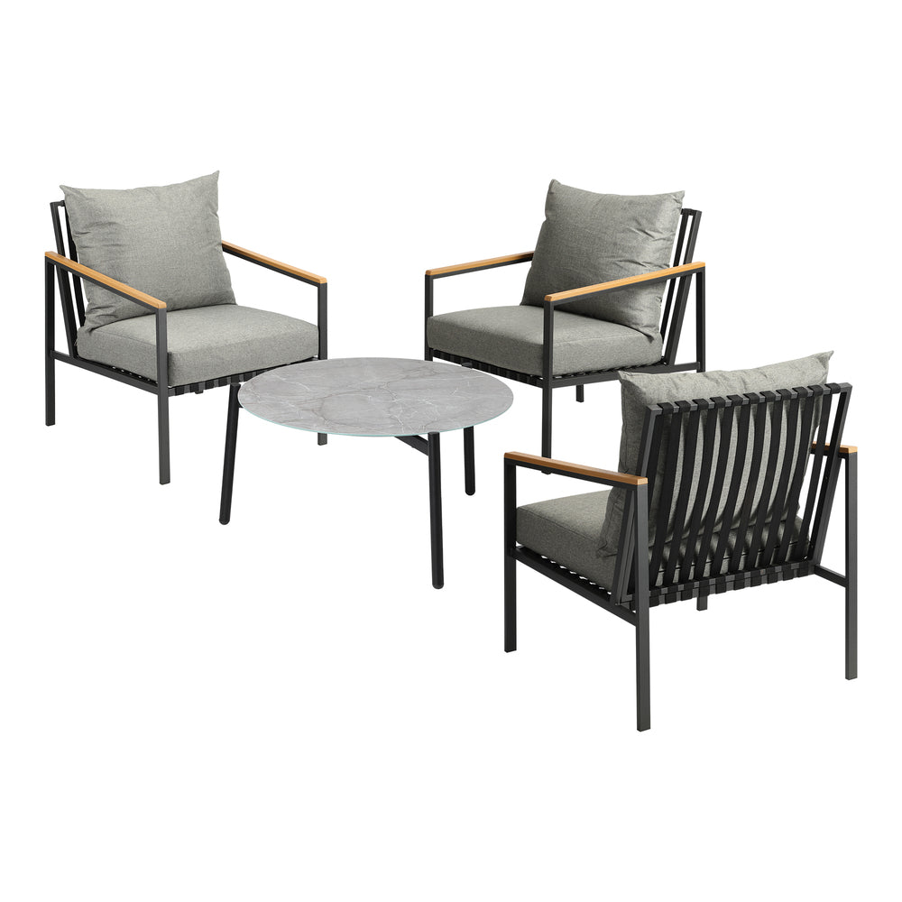 Livsip 4PCS Outdoor Lounge Set Grey 70cm Coffee Table with Chairs-Outdoor Patio Set-PEROZ Accessories