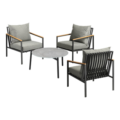 Livsip 4PCS Outdoor Lounge Set Grey 70cm Coffee Table with Chairs-Outdoor Patio Set-PEROZ Accessories