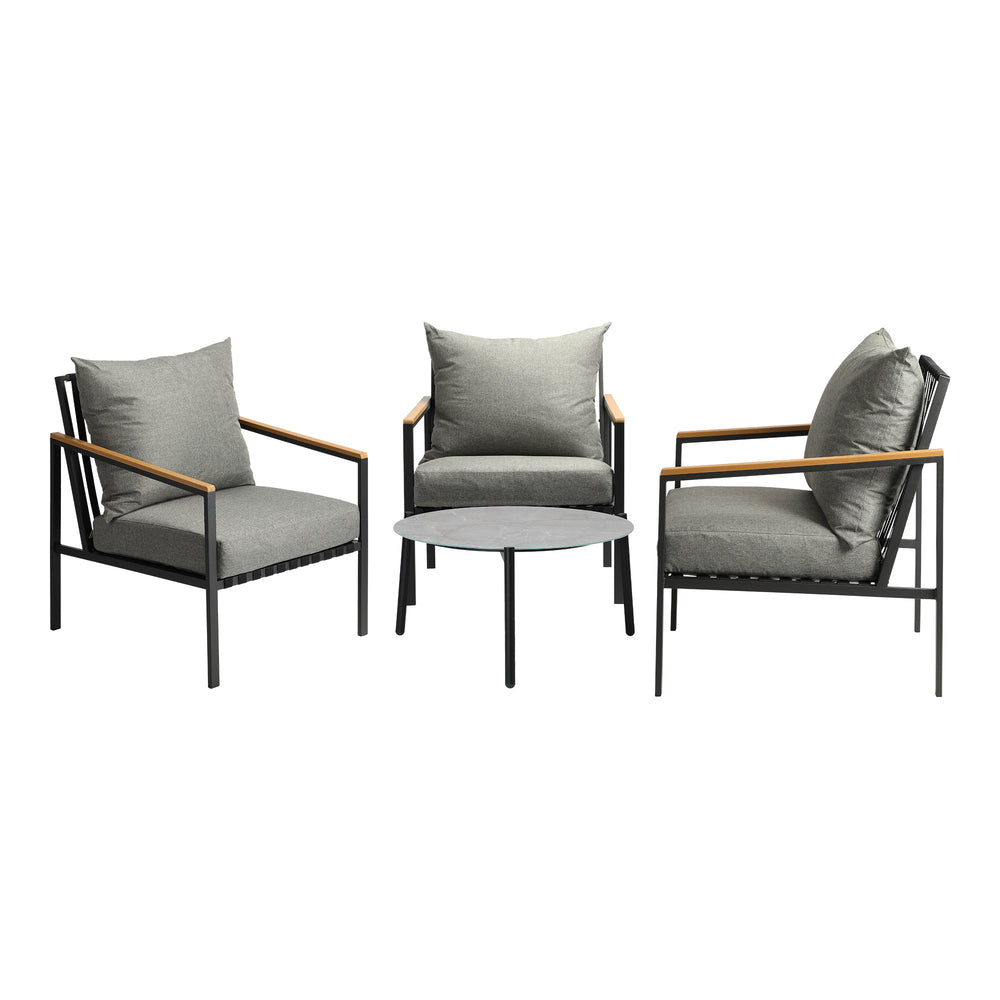 Livsip 4PCS Outdoor Lounge Set Grey 70cm Coffee Table with Chairs-Outdoor Patio Set-PEROZ Accessories