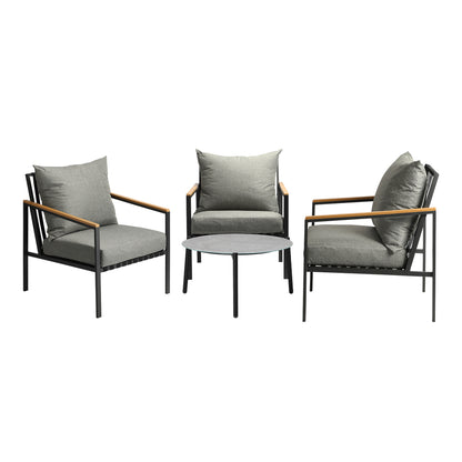 Livsip 4PCS Outdoor Lounge Set Grey 70cm Coffee Table with Chairs-Outdoor Patio Set-PEROZ Accessories