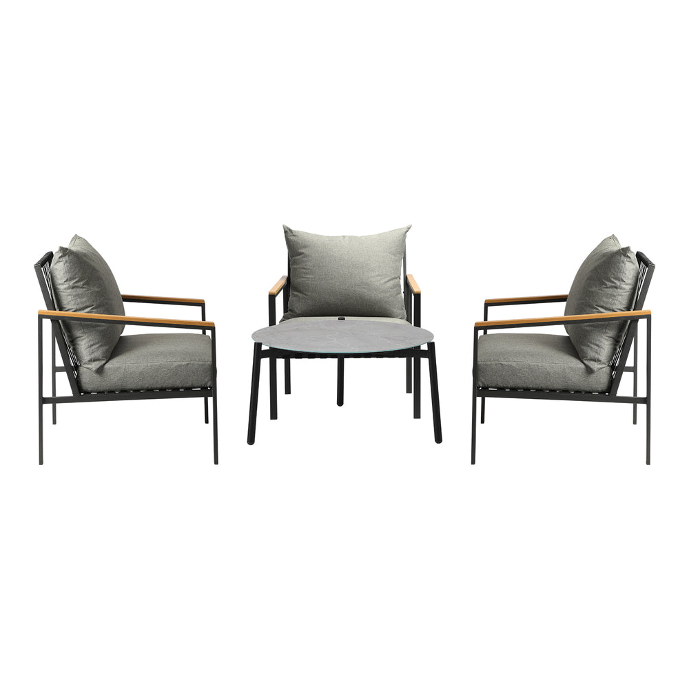 Livsip 4PCS Outdoor Lounge Set Grey 70cm Coffee Table with Chairs-Outdoor Patio Set-PEROZ Accessories
