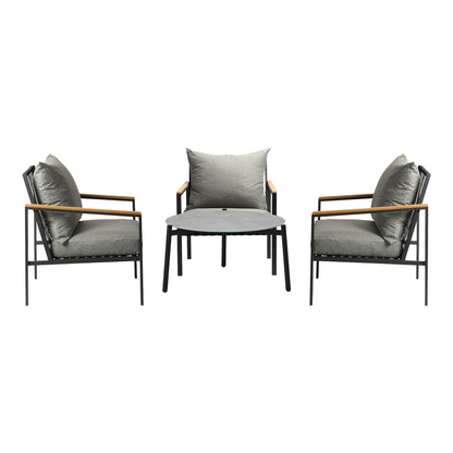 Livsip 4PCS Outdoor Lounge Set Grey 70cm Coffee Table with Chairs-Outdoor Patio Set-PEROZ Accessories