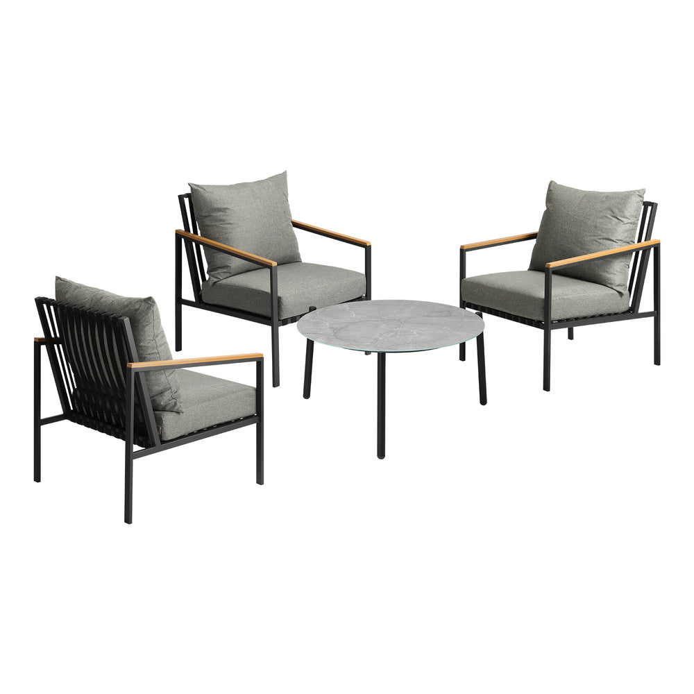 Livsip 4PCS Outdoor Lounge Set Grey 70cm Coffee Table with Chairs-Outdoor Patio Set-PEROZ Accessories