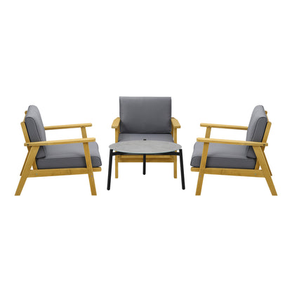 Livsip 4PCS Outdoor Lounge Set Grey Coffee Side Table with Chairs-Outdoor Patio Set-PEROZ Accessories