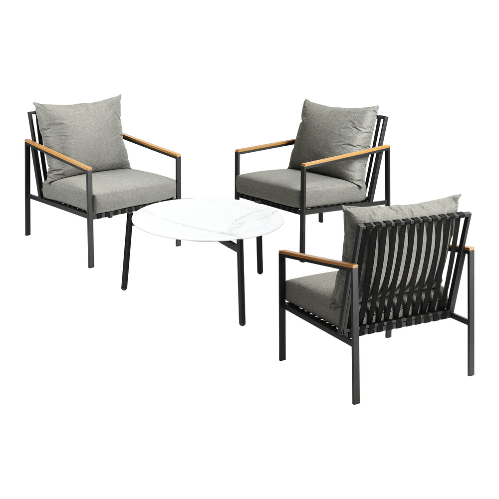 Livsip 4PCS Outdoor Lounge Set White 70cm Coffee Table with Chairs-Outdoor Patio Set-PEROZ Accessories