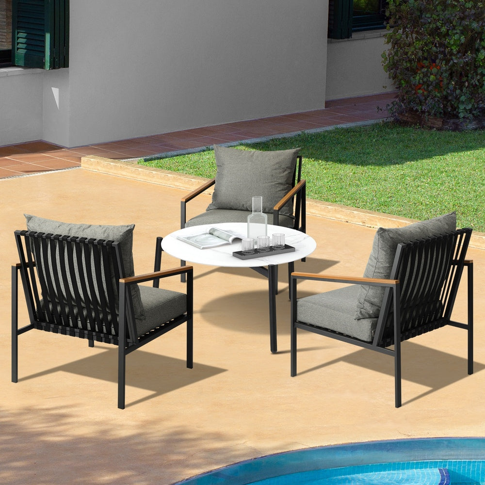 Livsip 4PCS Outdoor Lounge Set White 70cm Coffee Table with Chairs-Outdoor Patio Set-PEROZ Accessories