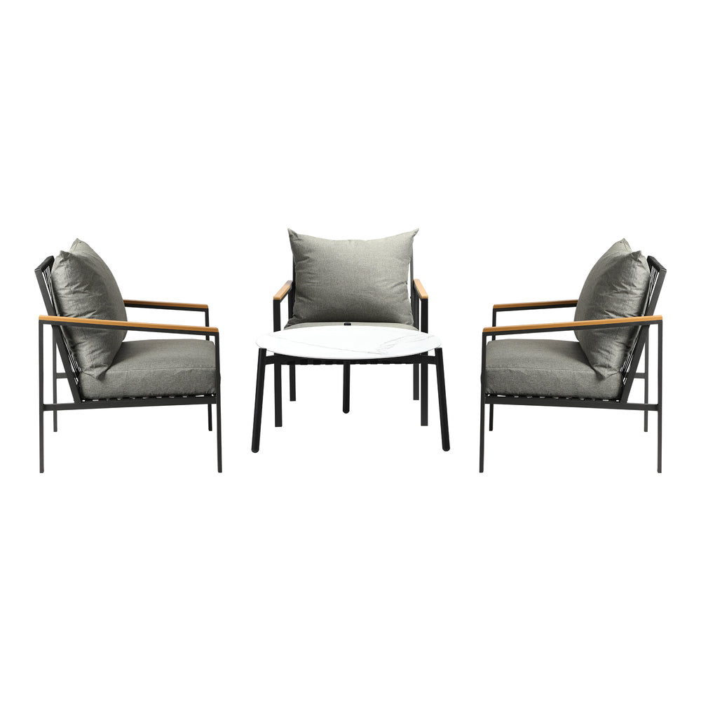 Livsip 4PCS Outdoor Lounge Set White 70cm Coffee Table with Chairs-Outdoor Patio Set-PEROZ Accessories