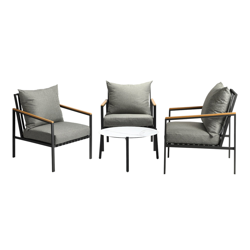 Livsip 4PCS Outdoor Lounge Set White 70cm Coffee Table with Chairs-Outdoor Patio Set-PEROZ Accessories