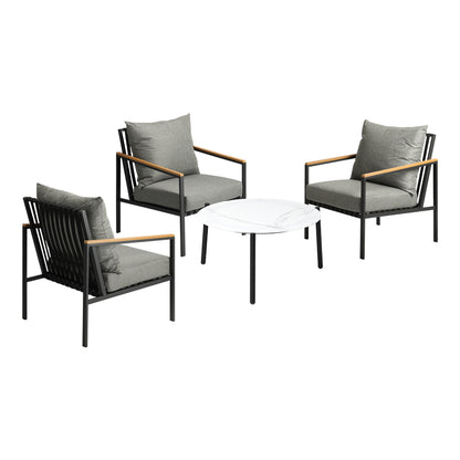 Livsip 4PCS Outdoor Lounge Set White 70cm Coffee Table with Chairs-Outdoor Patio Set-PEROZ Accessories