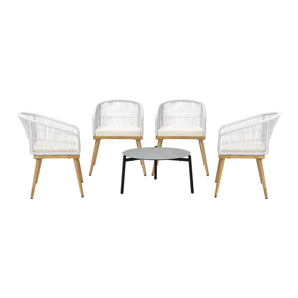 Livsip 5 Piece Outdoor Patio Set 70cm Table Polyester Chair Rope-Outdoor Patio Set-PEROZ Accessories