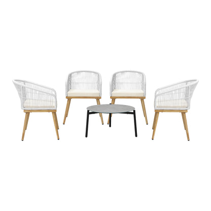 Livsip 5 Piece Outdoor Patio Set 70cm Table Polyester Chair Rope-Outdoor Patio Set-PEROZ Accessories