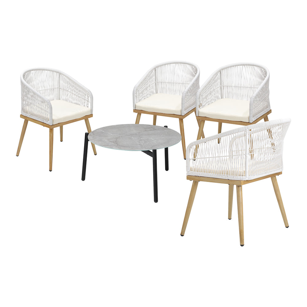 Livsip 5 Piece Outdoor Patio Set 70cm Table Polyester Chair Rope-Outdoor Patio Set-PEROZ Accessories