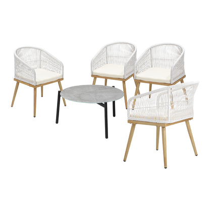 Livsip 5 Piece Outdoor Patio Set 70cm Table Polyester Chair Rope-Outdoor Patio Set-PEROZ Accessories