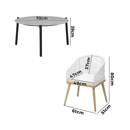 Livsip 5 Piece Outdoor Patio Set 70cm Table Polyester Chair Rope-Outdoor Patio Set-PEROZ Accessories