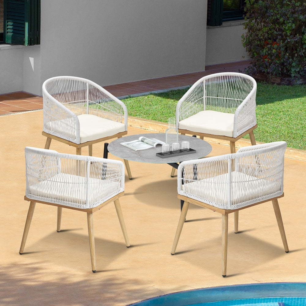 Livsip 5 Piece Outdoor Patio Set 70cm Table Polyester Chair Rope-Outdoor Patio Set-PEROZ Accessories