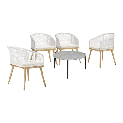 Livsip 5 Piece Outdoor Patio Set 70cm Table Polyester Chair Rope-Outdoor Patio Set-PEROZ Accessories