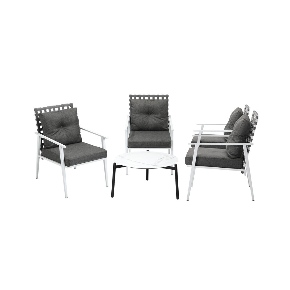 Livsip 5PC Outdoor Lounge Sets 70CM White Round Table Rattan Chairs-Outdoor Patio Set-PEROZ Accessories