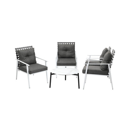 Livsip 5PC Outdoor Lounge Sets 70CM White Round Table Rattan Chairs-Outdoor Patio Set-PEROZ Accessories