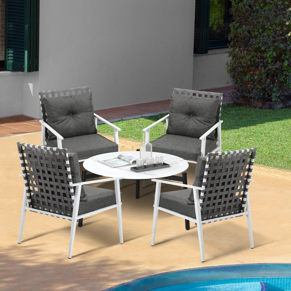 Livsip 5PC Outdoor Lounge Sets 70CM White Round Table Rattan Chairs-Outdoor Patio Set-PEROZ Accessories