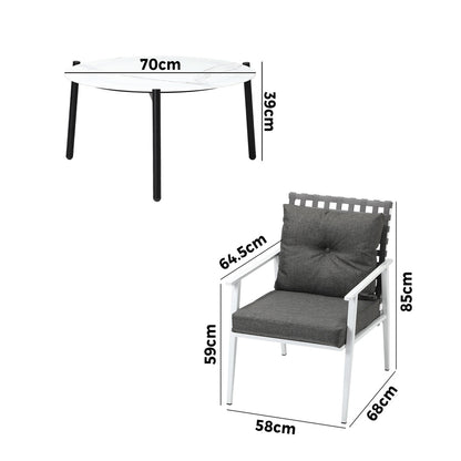 Livsip 5PC Outdoor Lounge Sets 70CM White Round Table Rattan Chairs-Outdoor Patio Set-PEROZ Accessories