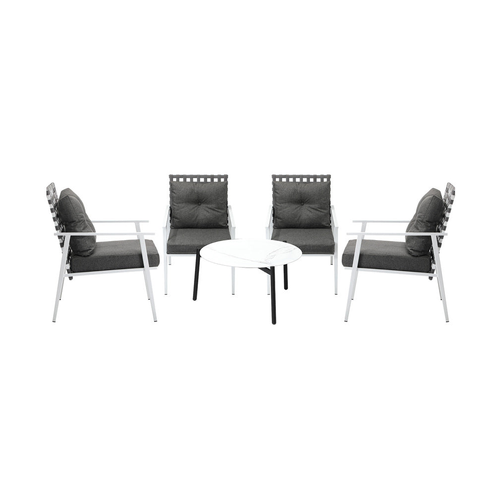 Livsip 5PC Outdoor Lounge Sets 70CM White Round Table Rattan Chairs-Outdoor Patio Set-PEROZ Accessories