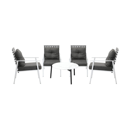 Livsip 5PC Outdoor Lounge Sets 70CM White Round Table Rattan Chairs-Outdoor Patio Set-PEROZ Accessories