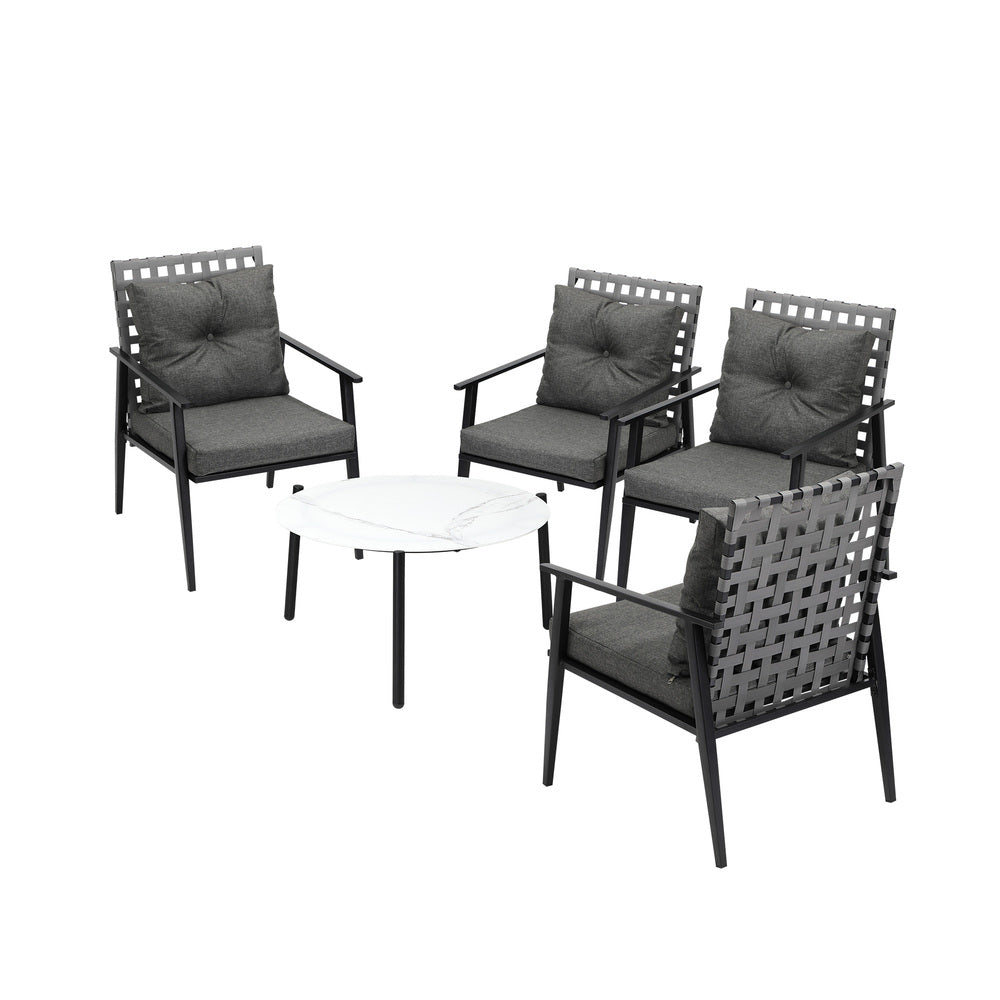 Livsip 5PC Outdoor Patio Set 70CM White Marble Table Rattan Chairs-Outdoor Patio Set-PEROZ Accessories