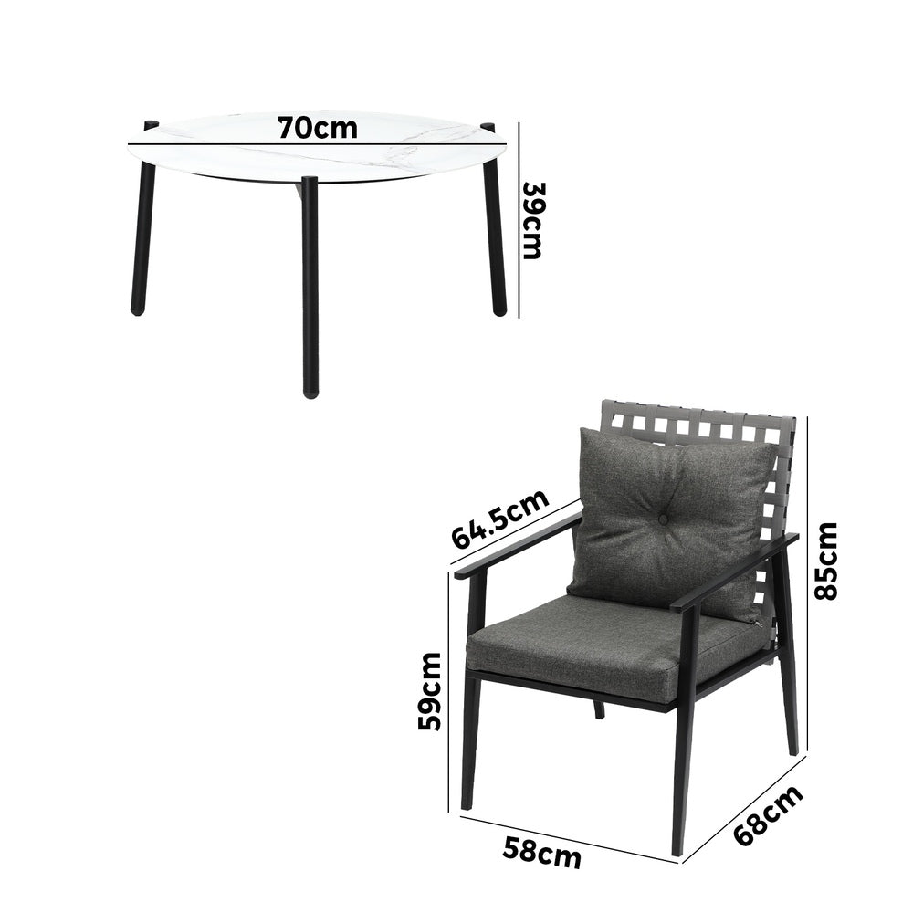 Livsip 5PC Outdoor Patio Set 70CM White Marble Table Rattan Chairs-Outdoor Patio Set-PEROZ Accessories