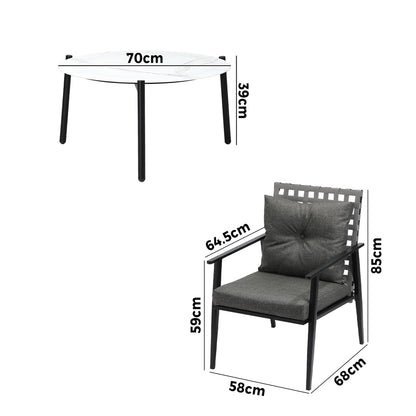 Livsip 5PC Outdoor Patio Set 70CM White Marble Table Rattan Chairs-Outdoor Patio Set-PEROZ Accessories