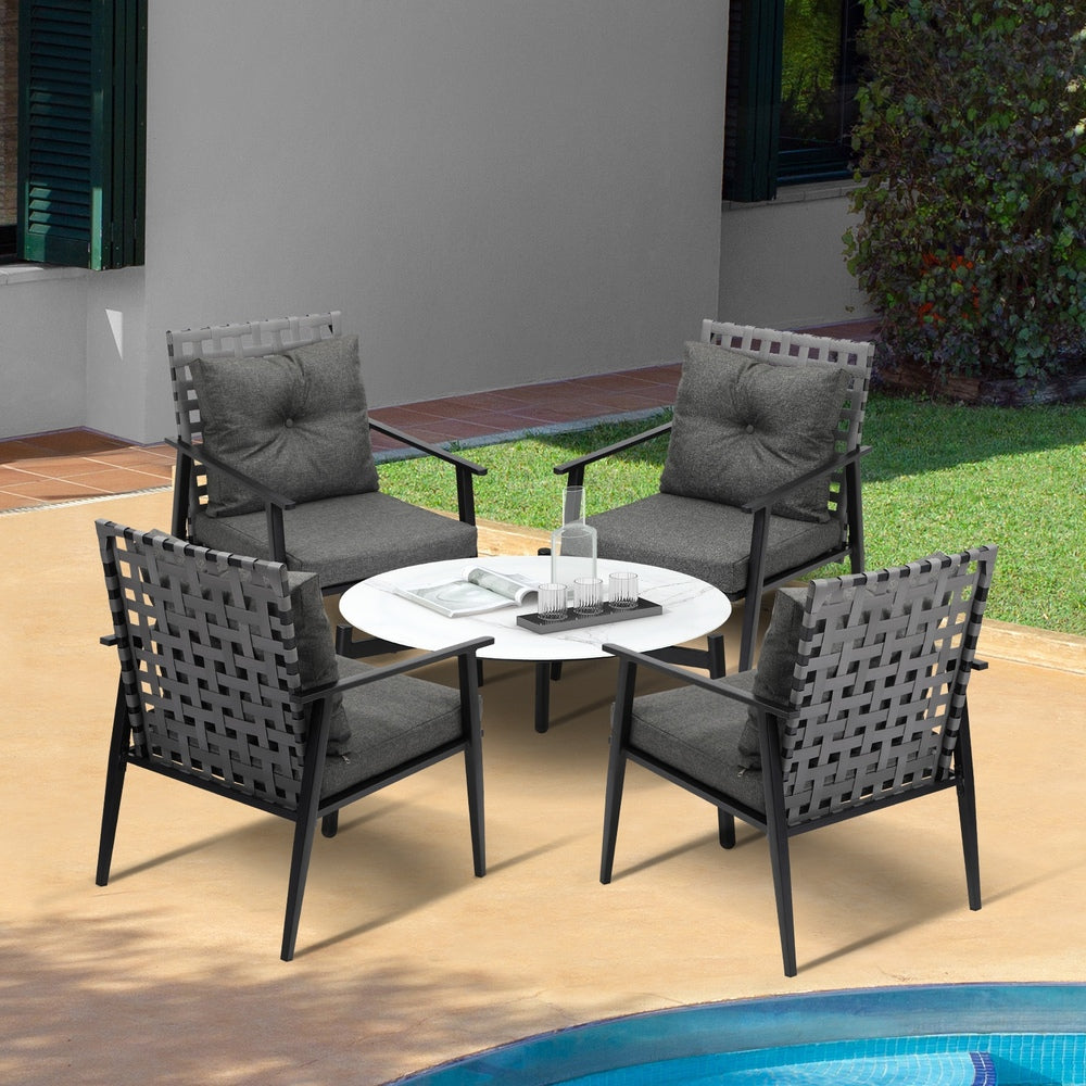 Livsip 5PC Outdoor Patio Set 70CM White Marble Table Rattan Chairs-Outdoor Patio Set-PEROZ Accessories