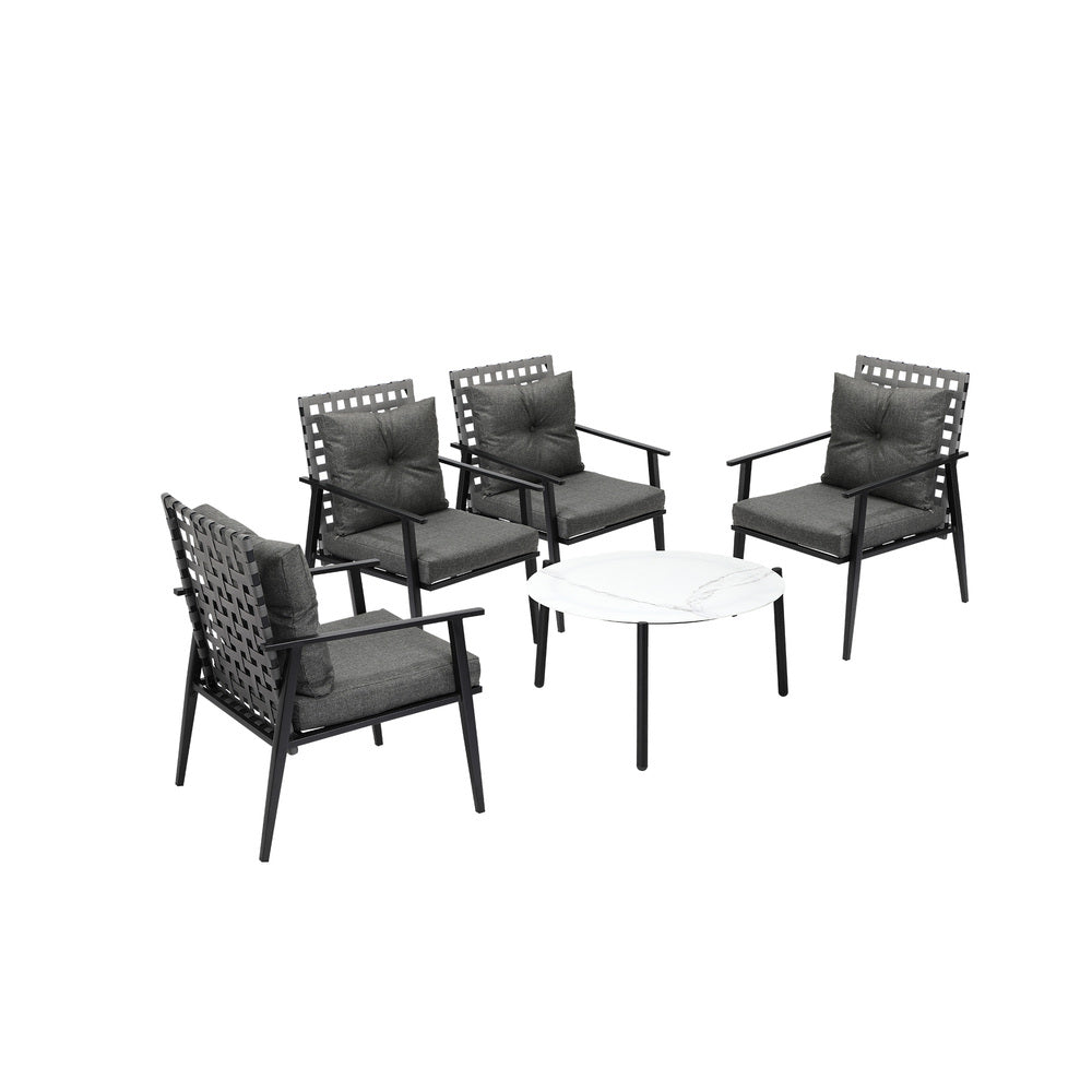 Livsip 5PC Outdoor Patio Set 70CM White Marble Table Rattan Chairs-Outdoor Patio Set-PEROZ Accessories
