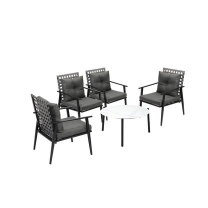 Livsip 5PC Outdoor Patio Set 70CM White Marble Table Rattan Chairs-Outdoor Patio Set-PEROZ Accessories