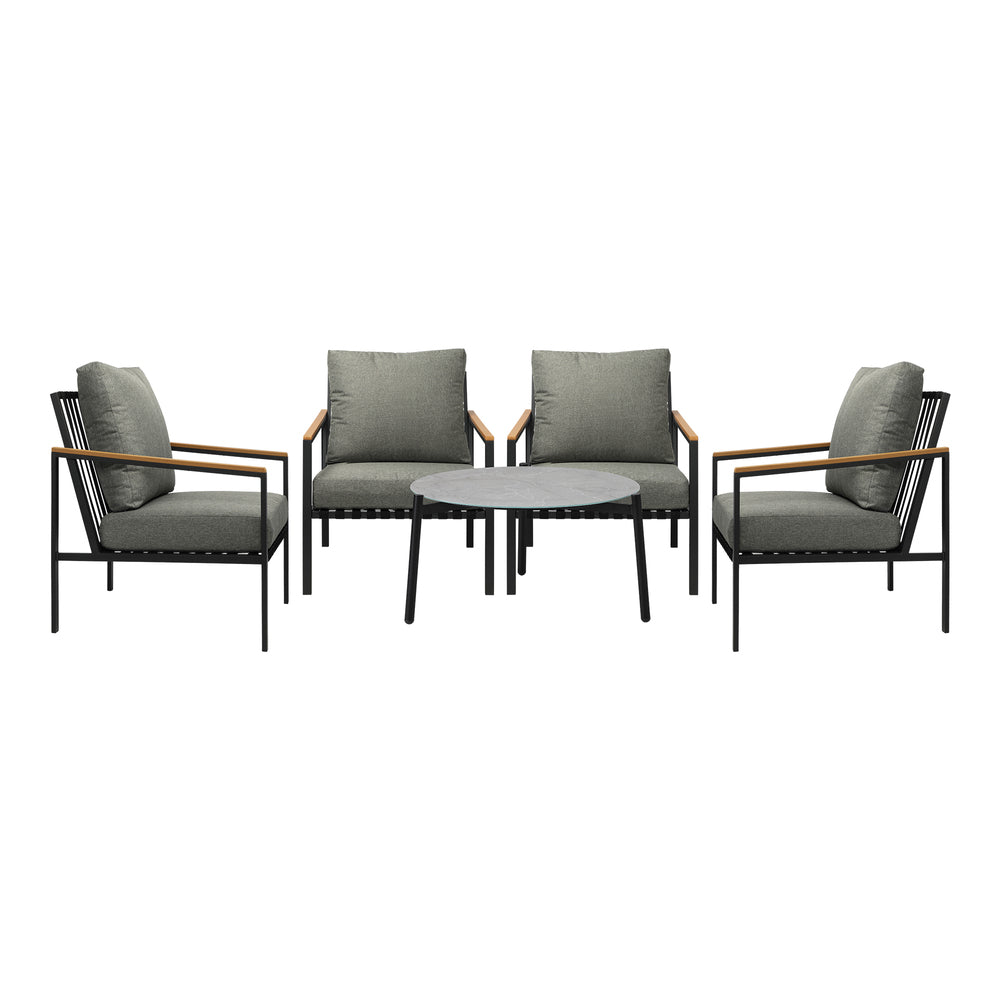 Livsip 5PC Outdoor Patio Set Grey 70cm Coffee Table Sofa Chairs-Outdoor Patio Set-PEROZ Accessories