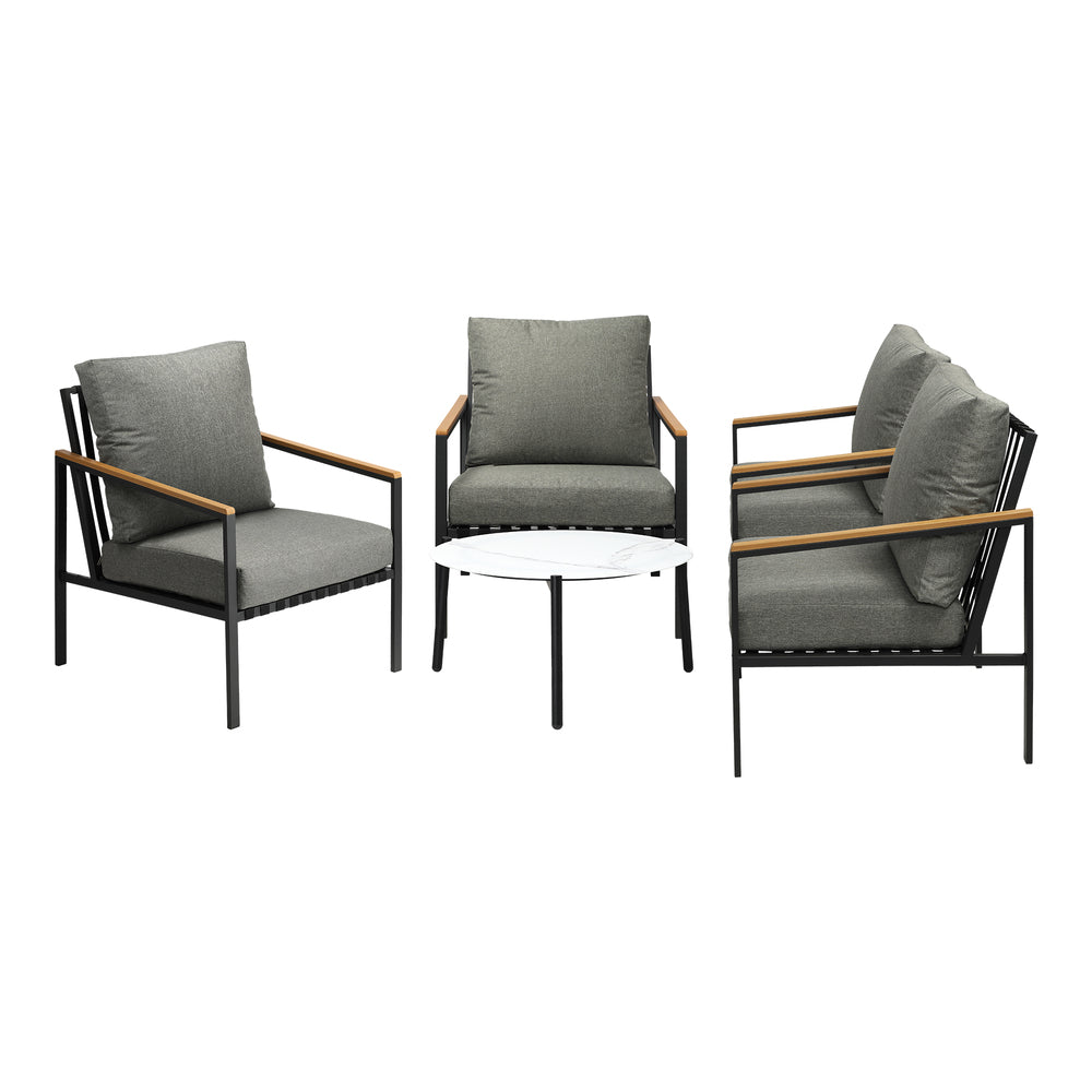 Livsip 5PC Outdoor Patio Set White 70cm Coffee Table Sofa Chairs-Outdoor Patio Set-PEROZ Accessories