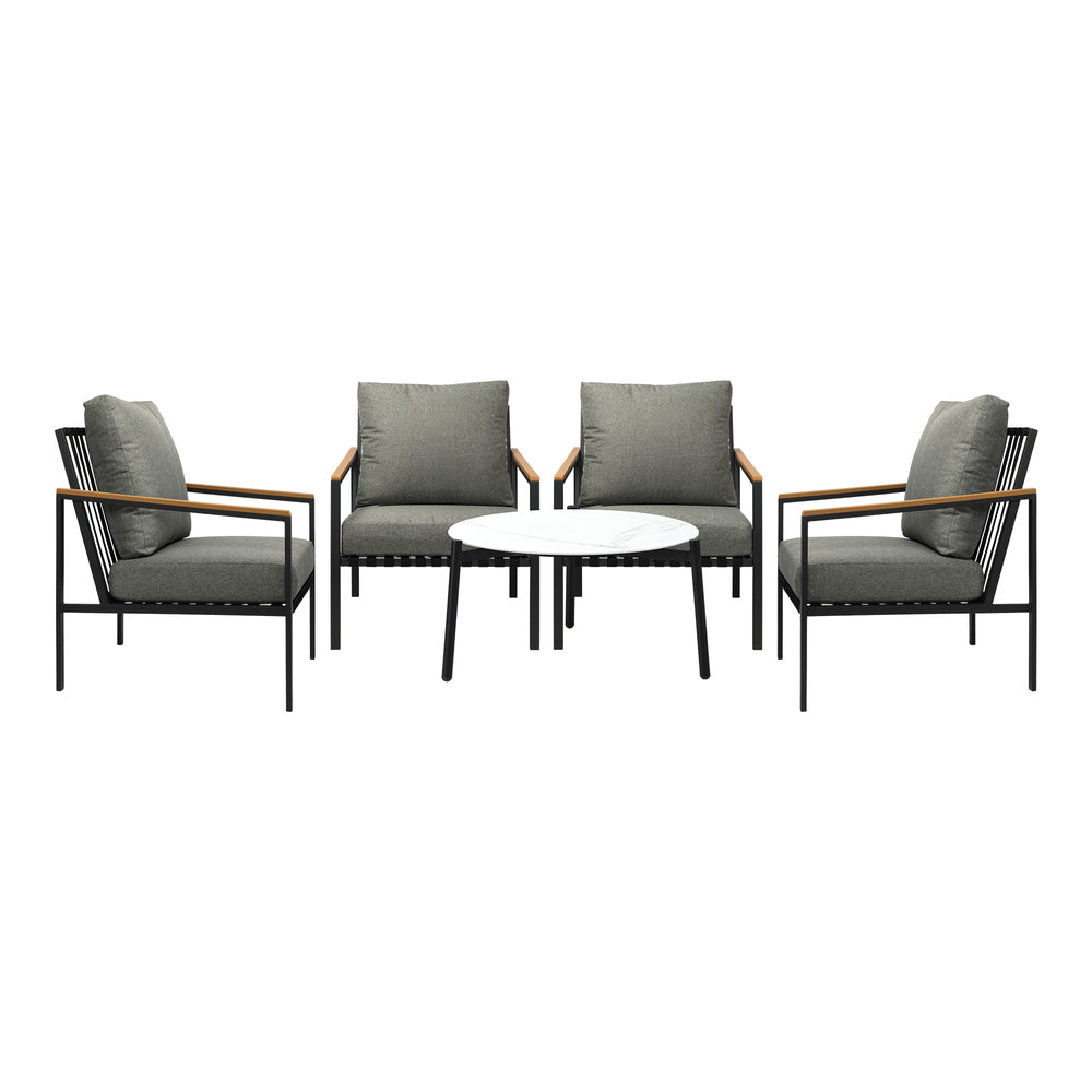 Livsip 5PC Outdoor Patio Set White 70cm Coffee Table Sofa Chairs-Outdoor Patio Set-PEROZ Accessories