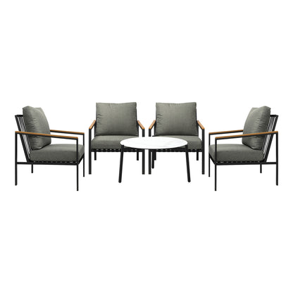 Livsip 5PC Outdoor Patio Set White 70cm Coffee Table Sofa Chairs-Outdoor Patio Set-PEROZ Accessories